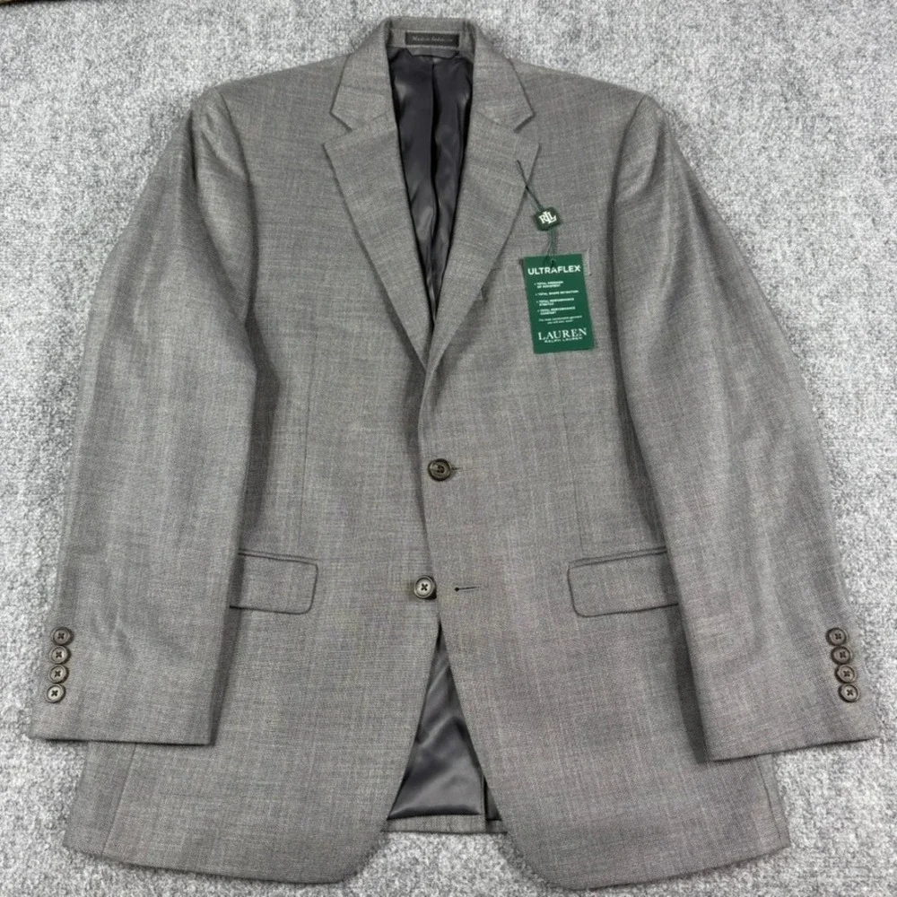 NEW Lauren Ralph Lauren Blazer Mens 38R Grey Ultraflex Linen Blend Sport Coat
